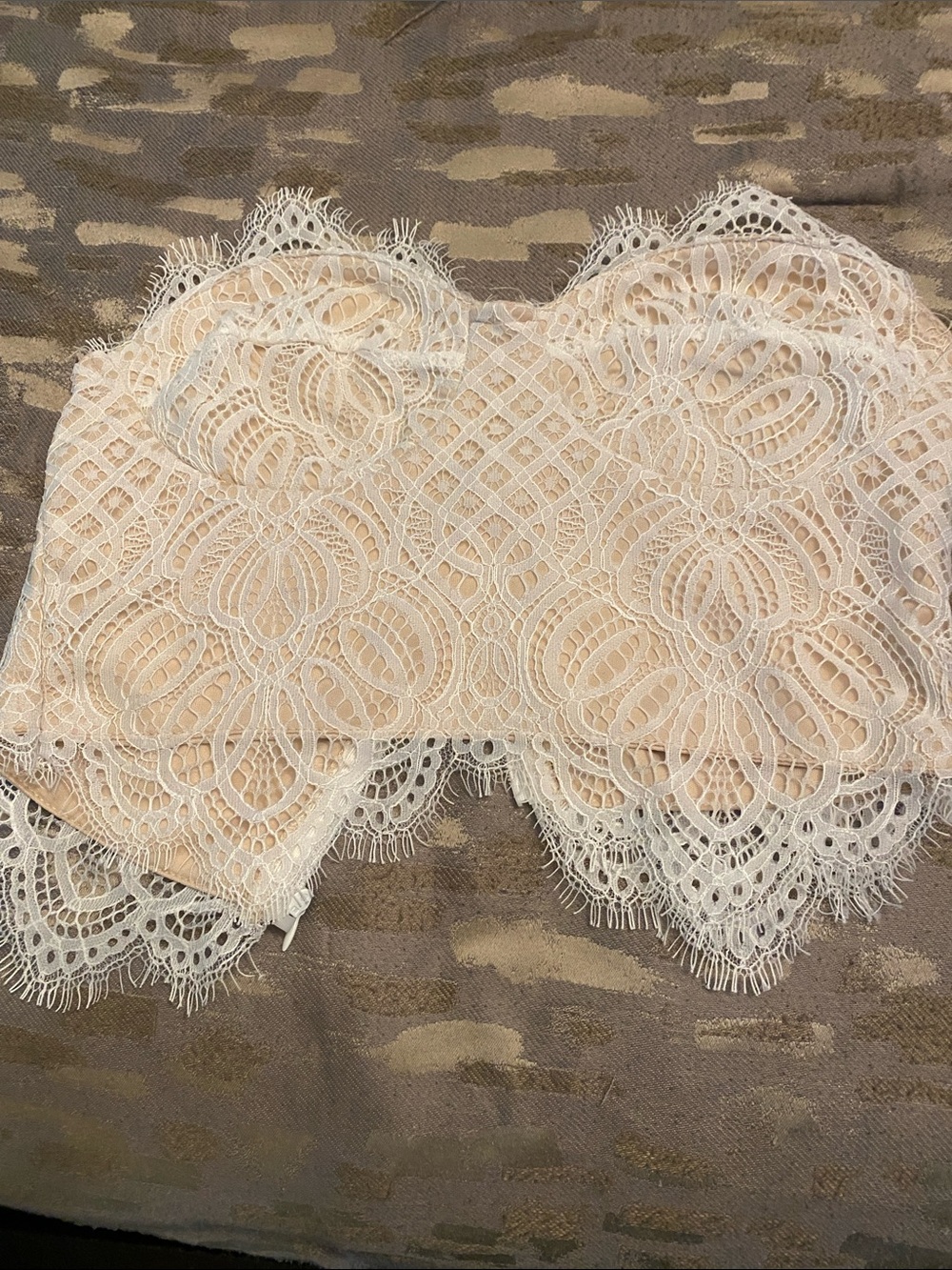 superdown Lace Overlay Strapless Bandeau in Nude and White
